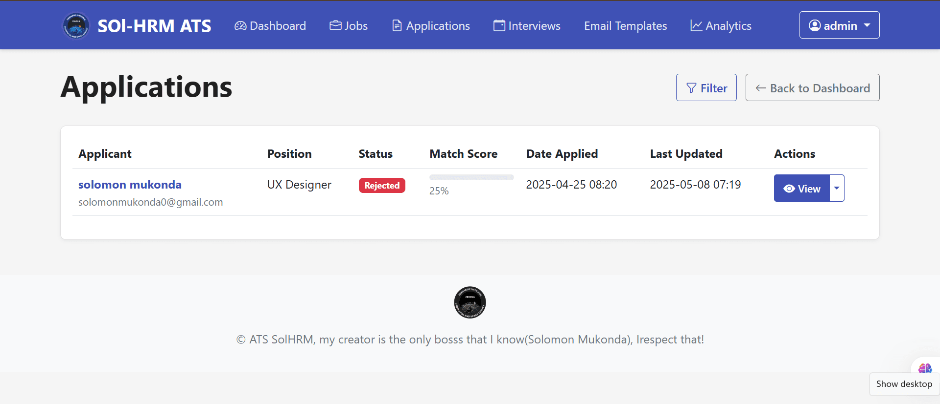 Hiring analytics dashboard