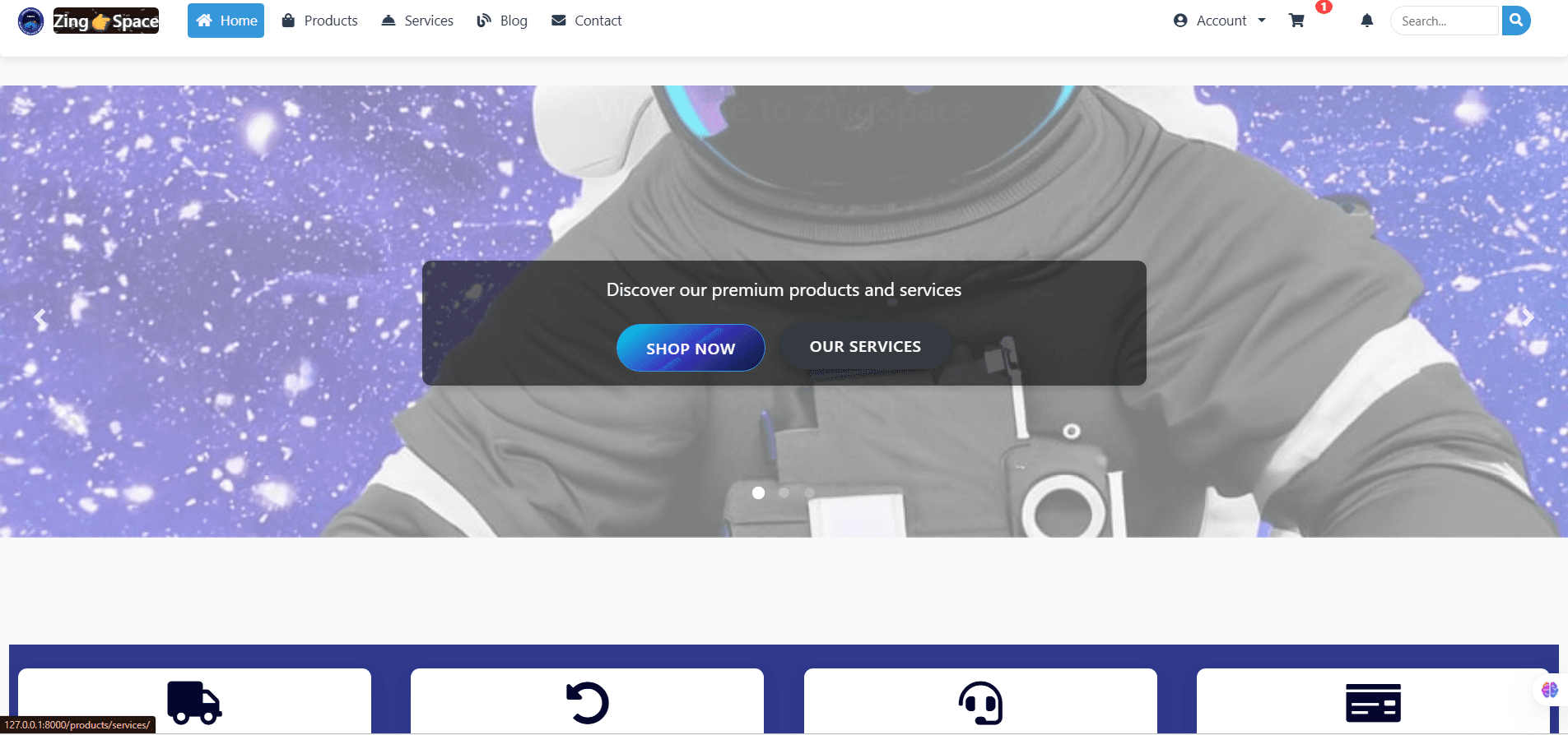 E-commerce homepage showing featured products