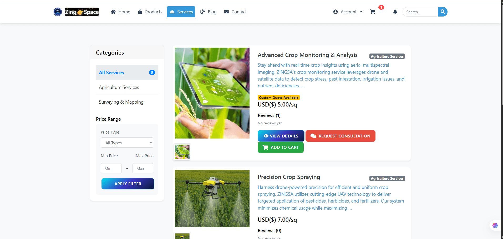 Product detail page with options